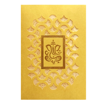 Gold Die Cut Floral Invitation Card With Ganesha-KNCW17GG