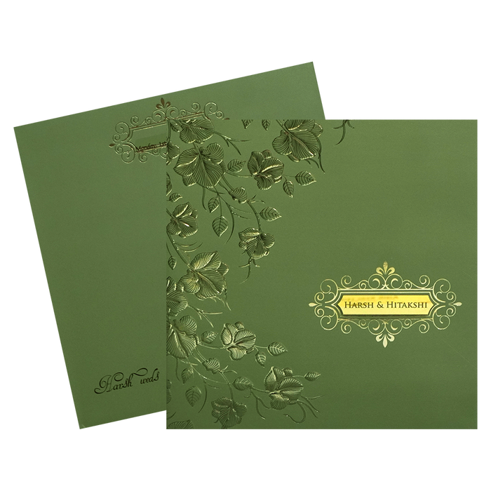 Olive Green Floral Wedding Card-King of Cards