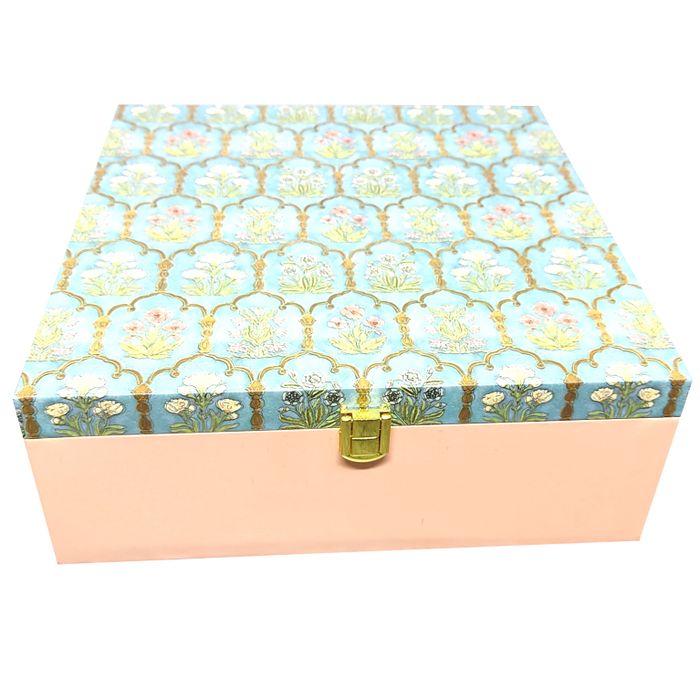 Green Floral Square Box Invitation-KBX0504-King of Cards