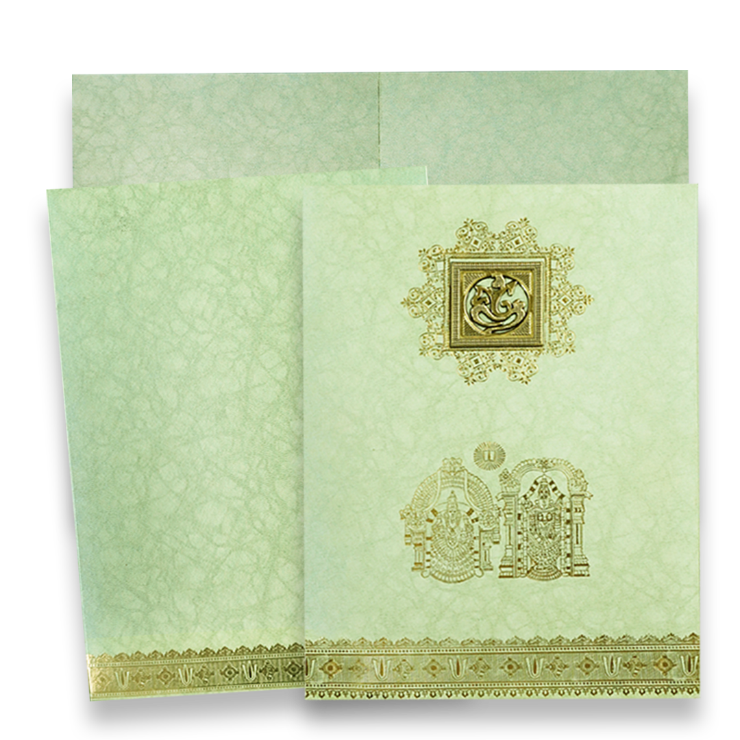 Green Gold Foil Balaji Wedding Card-KNKR022N