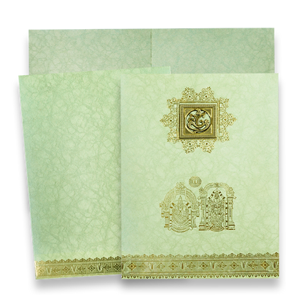 Green Gold Foil Balaji Wedding Card-KNKR022N