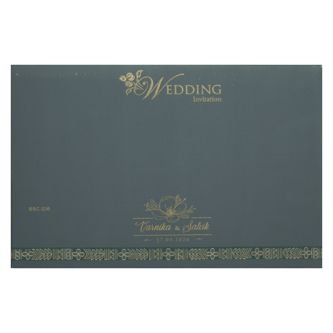 Grey Metallic Gold Padded Wedding Card-KSSC2360