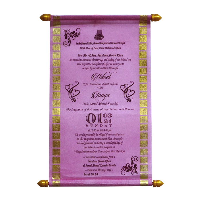 Pastel Pink Fabric Scroll Card-KJTS0024