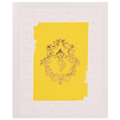 Gold Foiling Ganesha With Yellow Shaded Background Wedding Card - KNK3839