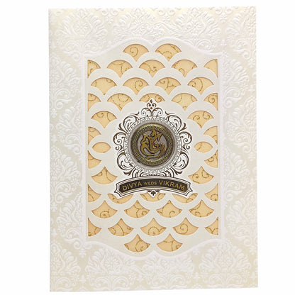 White Laser Cut Premium Design In Gold Wolly-KNK1004G