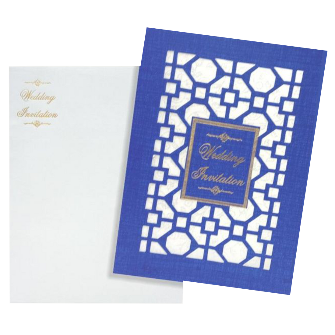 Blue Laser Cut Invitation With Gold Tipping Message Box-KNCPC431