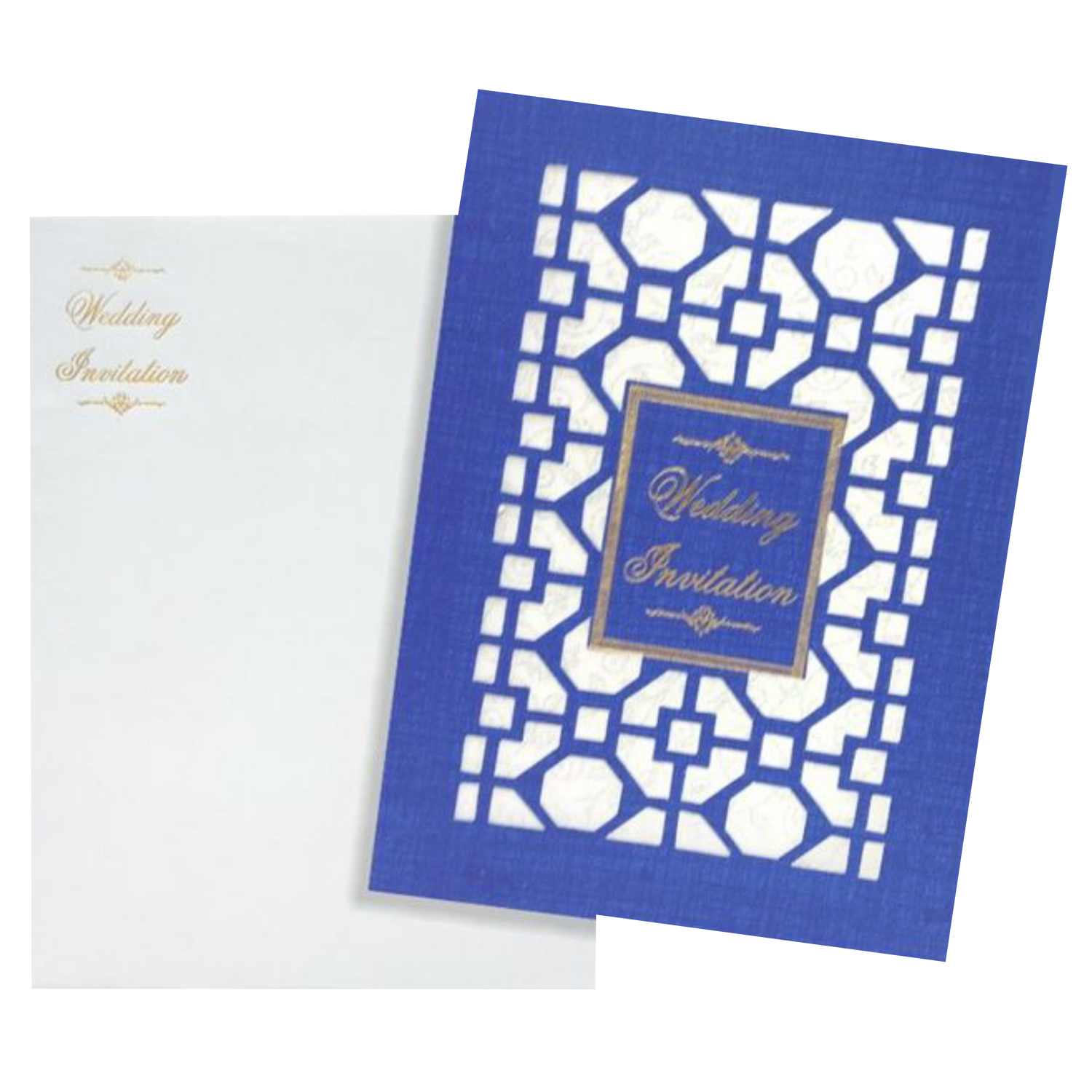 Blue Laser Cut Invitation With Gold Tipping Message Box-KNCPC431