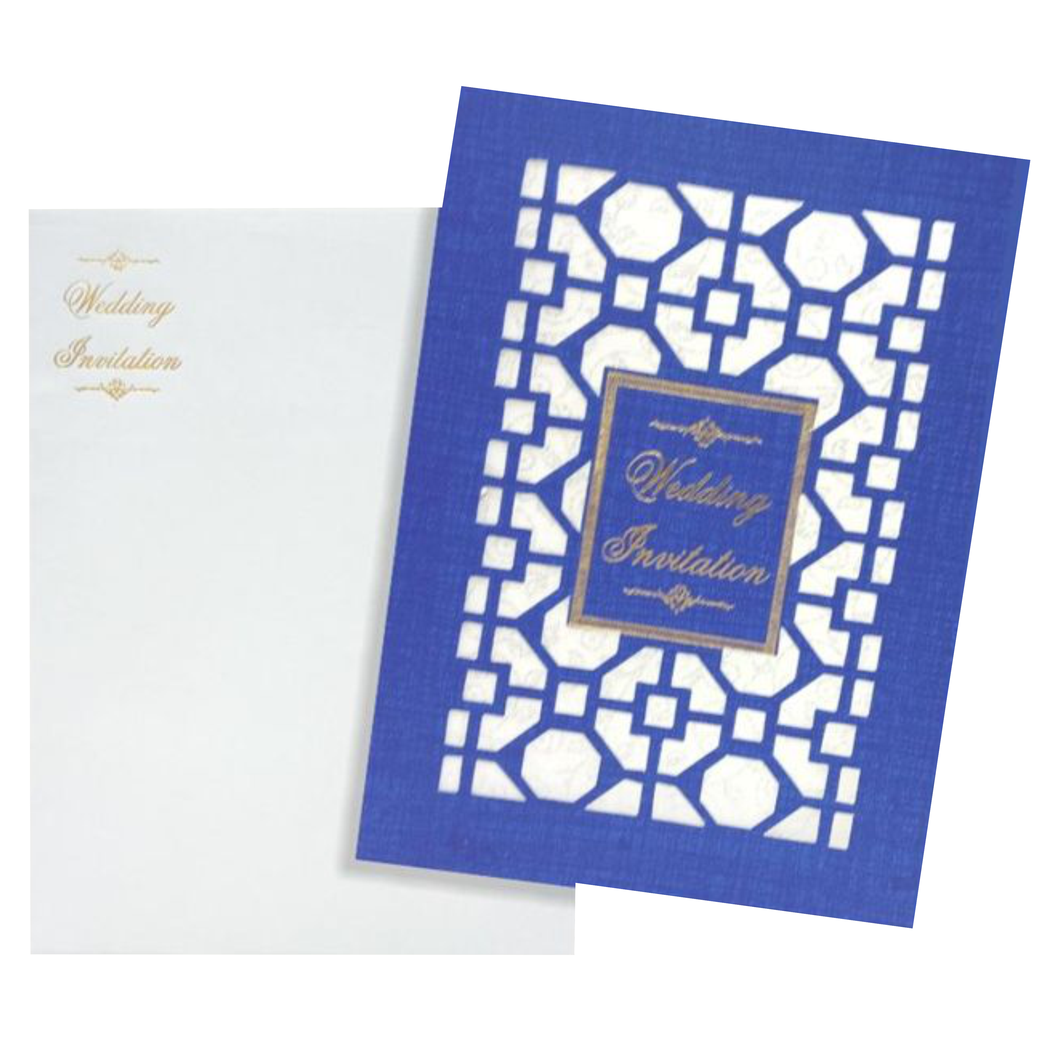 Blue Laser Cut Invitation With Gold Tipping Message Box-KNCPC431
