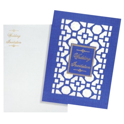 Blue Laser Cut Invitation With Gold Tipping Message Box-KNCPC431