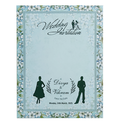 Blue Floral Door Padded Wedding Card-King of Cards