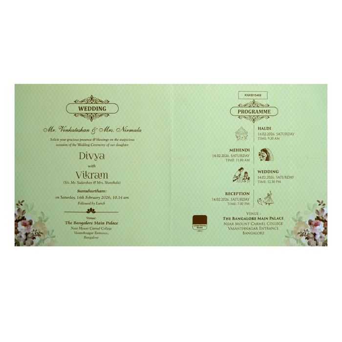 Pista Green Floral Design In Door Opening Pattern-KNKBY5408-King of Cards