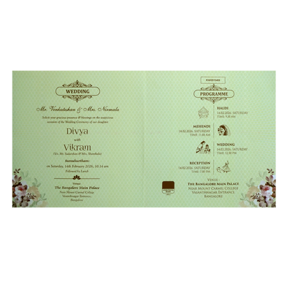 Pista Green Floral Design In Door Opening Pattern-KNKBY5408-King of Cards