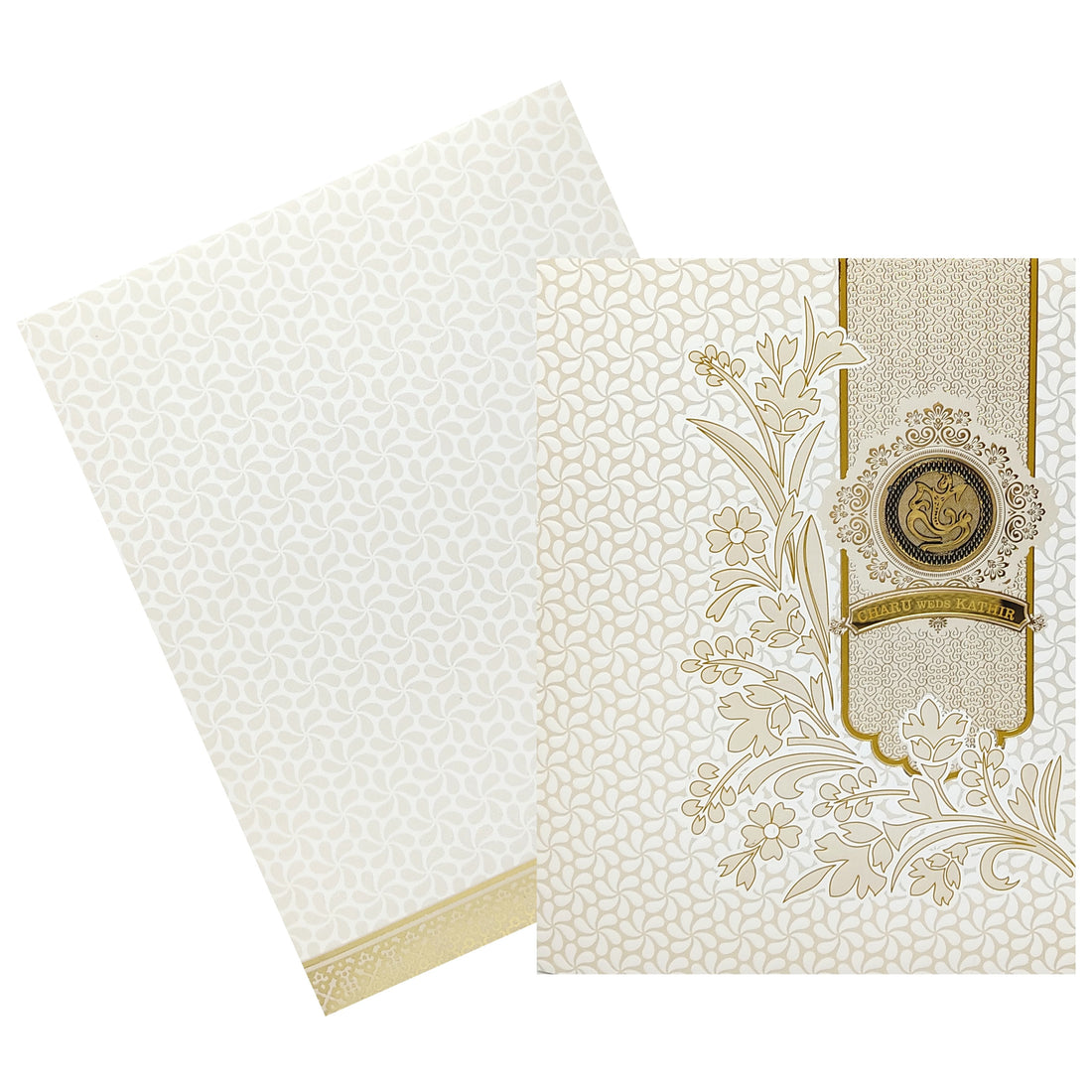 White Floral Invitation Card With Name Plate-KNJS2058