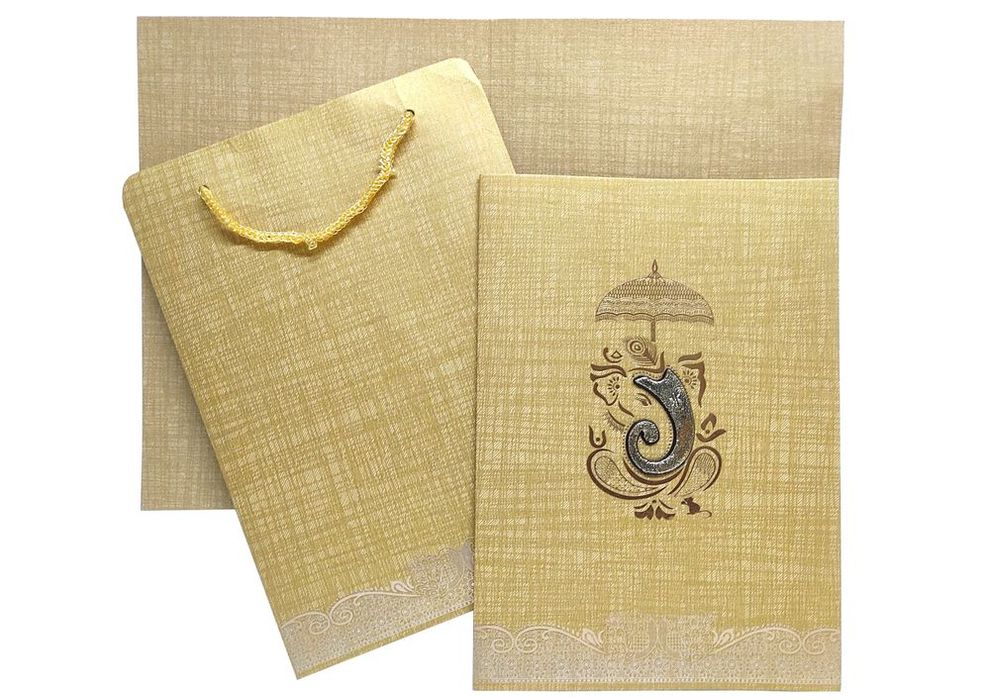 Brown Gold Metallic Embossed Ganesha Trunk Invitation-KNCA202B-King of Cards