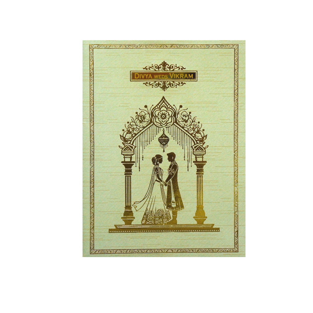 Pista Green Metallic Wedding Nameplate Invitation Card-King of Cards