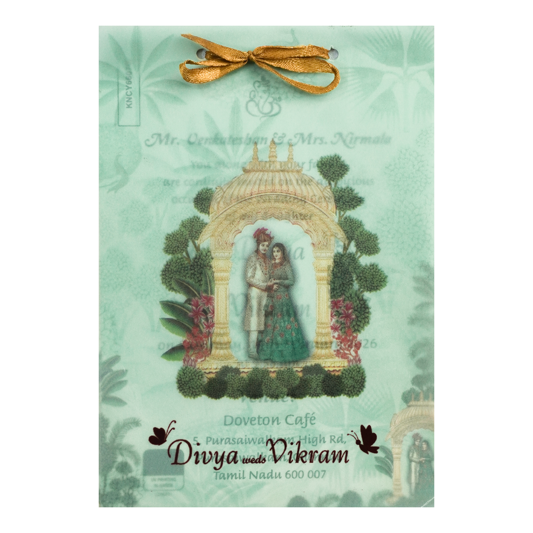 Green Arch Bride Groom Tracing Marriage Card-KNCY6607G