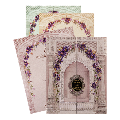 Check out Lavender Floral Arch Padded Wedding Card at best price. ✅WhatsApp Support ✅Express Delivery.|King of cards.