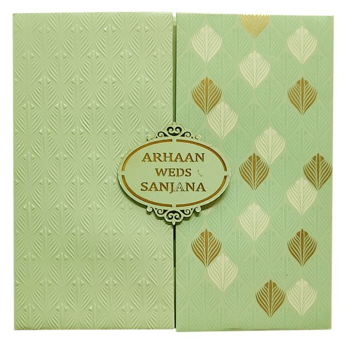 Pastel Green Embossed Invitation Card-King of Cards