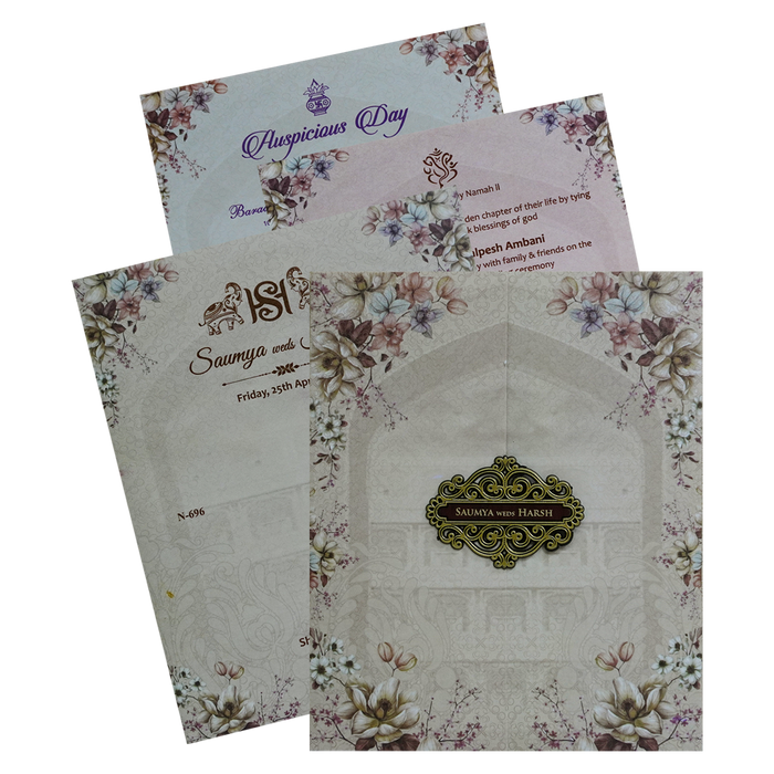 Light Peach Floral Design Invitation-King of Cards