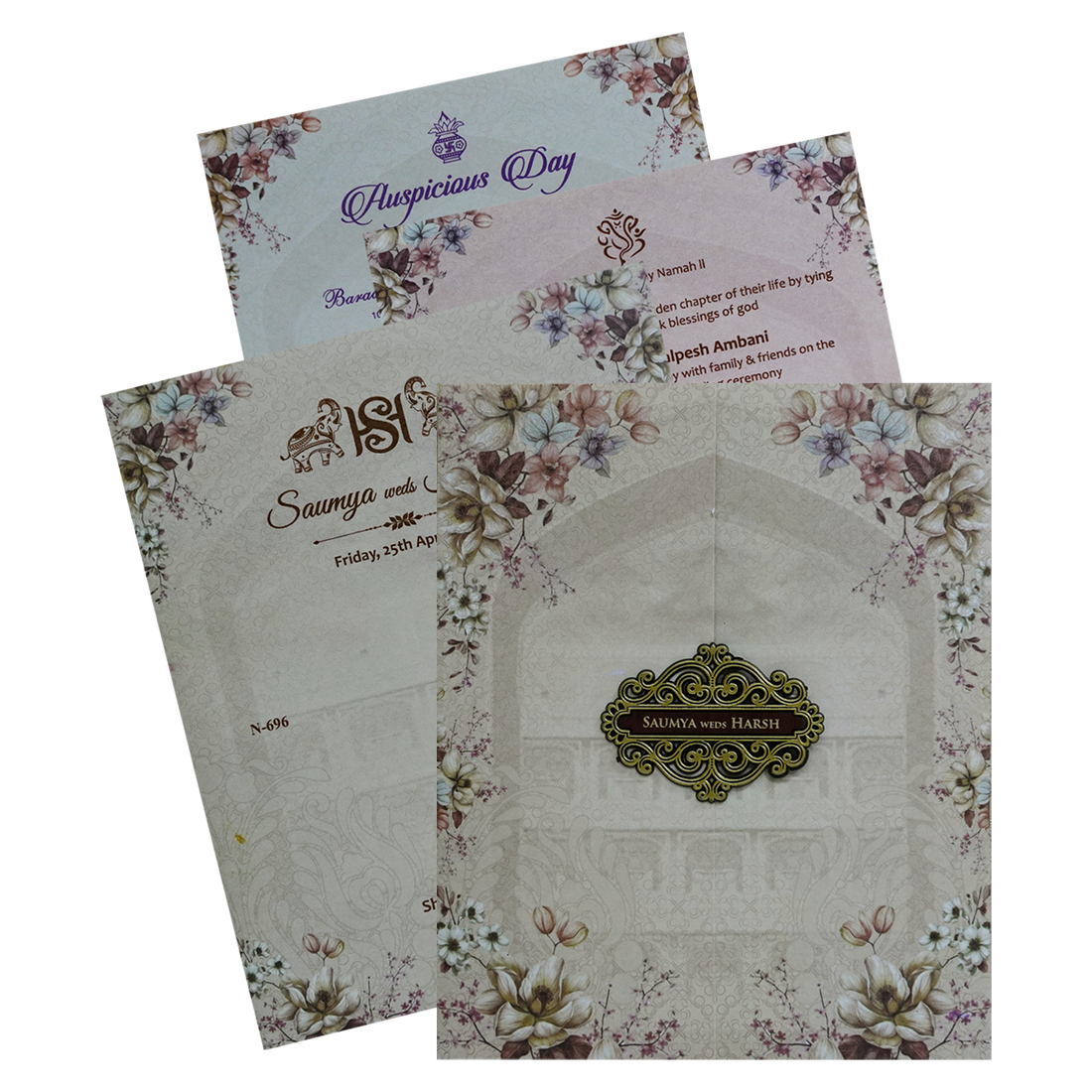 Light Peach Floral Design Invitation-KVN06960