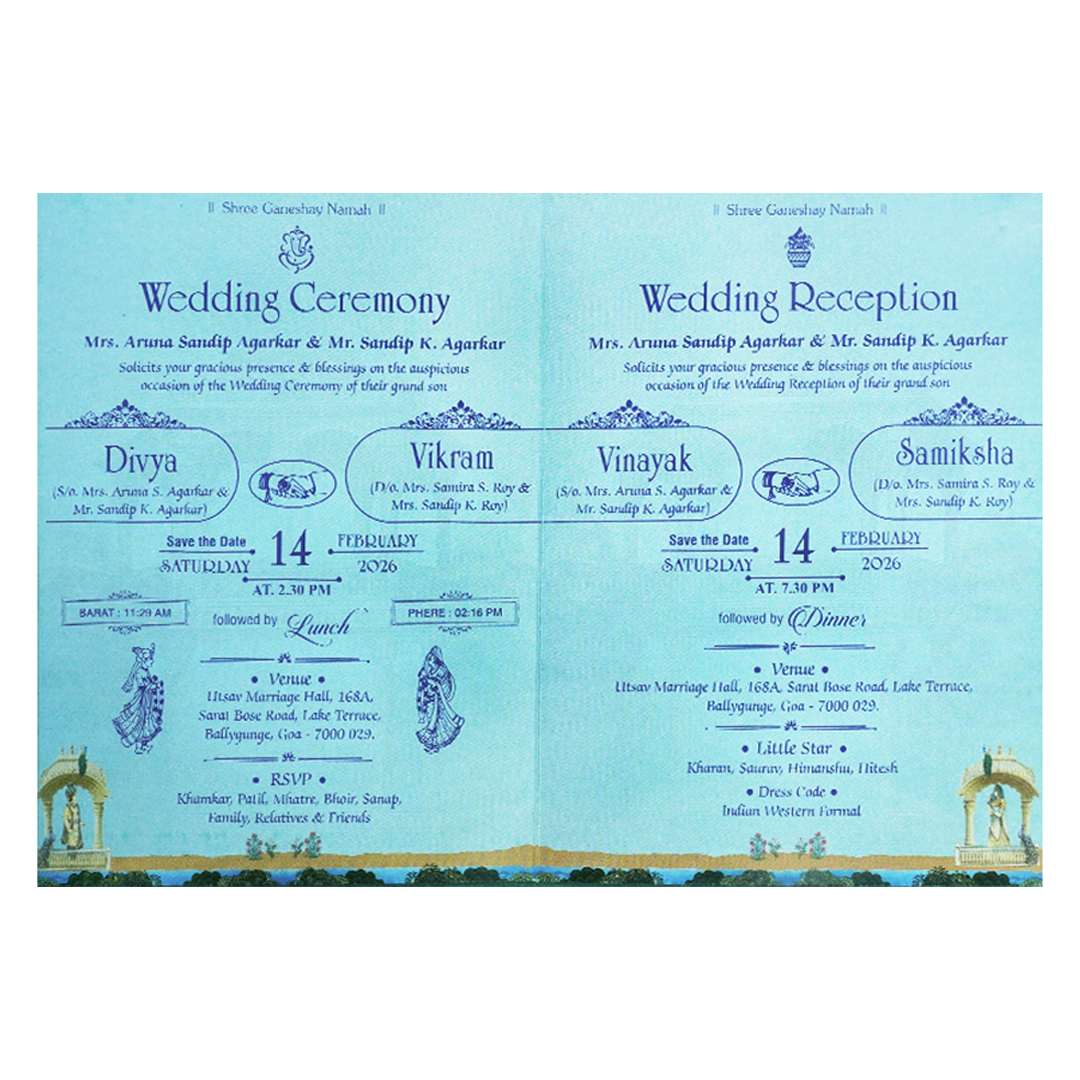 Blue Palace Floral Wedding Card-KNTY6815