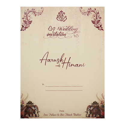 Cream Floral Elephant Padded Wedding Card-KSH72420