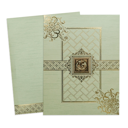 Green Gold Ganesha Floral Wedding Card-KNKR5034N