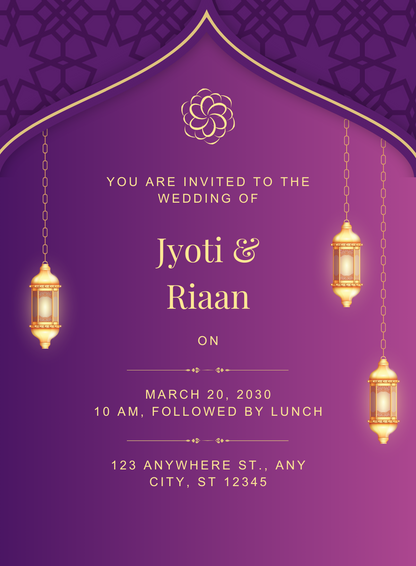 Purple and Gold Traditional Indian Wedding Invitation-EINK0043