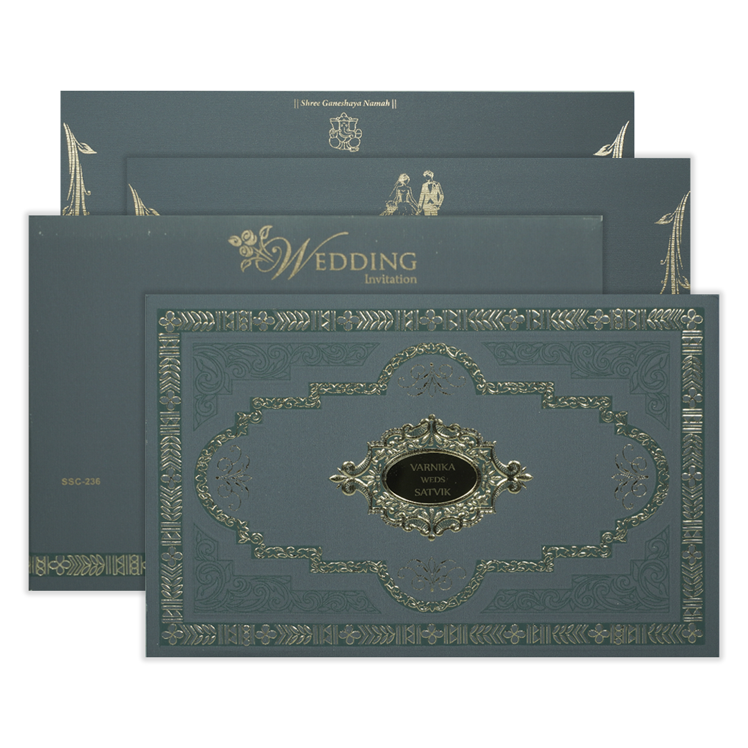 Grey Metallic Gold Padded Wedding Card-KSSC2360