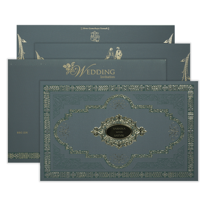Check out Grey Metallic Gold Padded Wedding Card at best price.✅WhatsApp Support ✅Express Delivery.|King of cards.