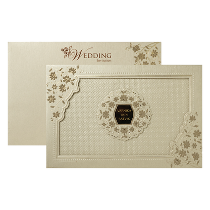 Cream Gold Floral Padded Wedding Card-KSSC2160