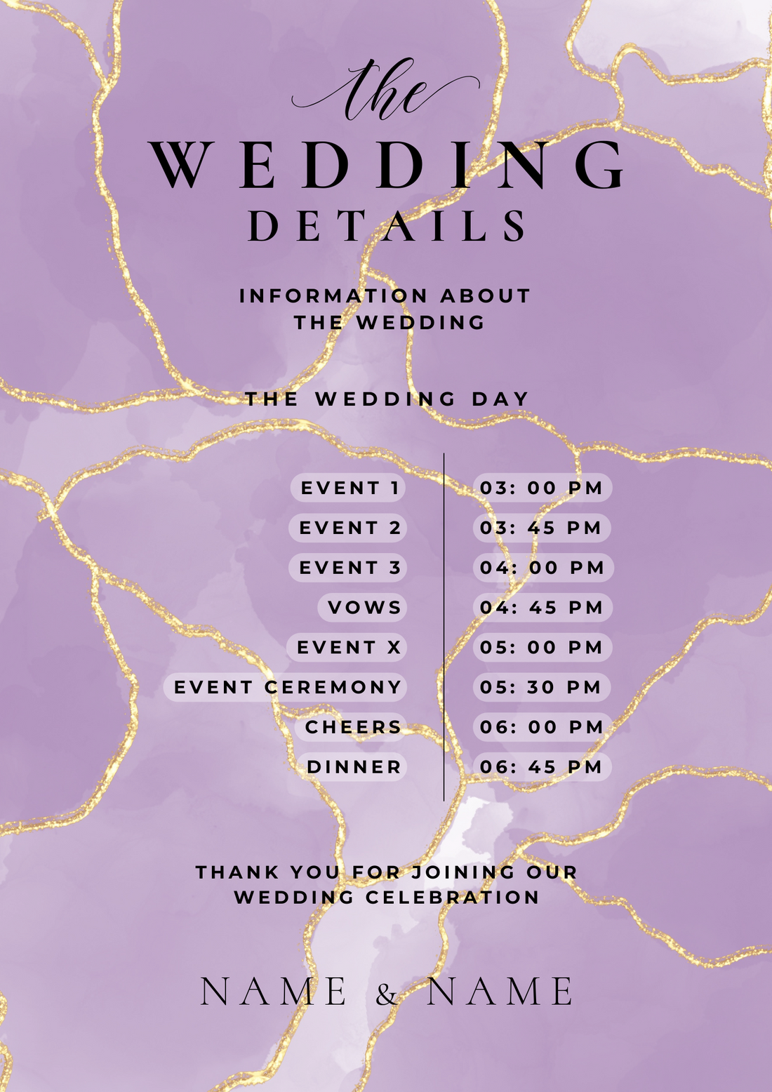 Purple Simple Wedding Itinerary Invitation-AAWII001