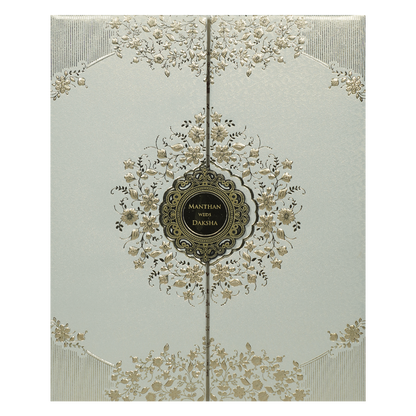 White Gold Square Floral Padded Wedding Card-KSSC2070