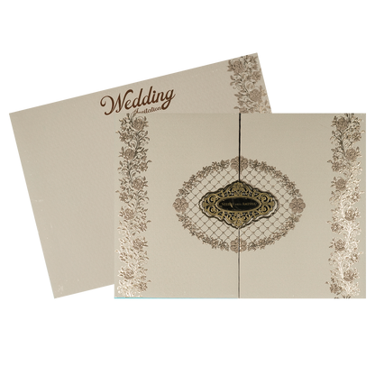 Check out Grey Gold Floral Padded Wedding Card at best price. ✅WhatsApp Support ✅Express Delivery.|King of cards.