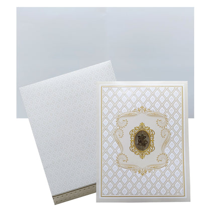 White Ganesha Embossed Invitation Card-KNJS2077