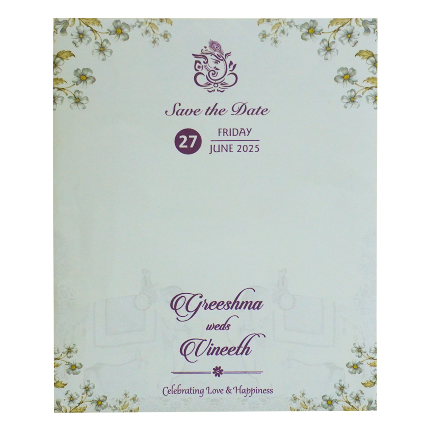 Light Blue Floral Wedding Card-KVN06950