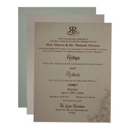 Green Gold Floral Monogram Padded Wedding Card-KSI64480