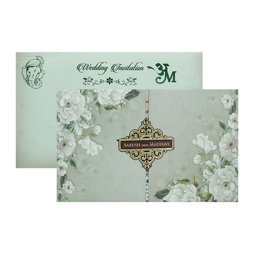 Grey Floral Padded Wedding Card-KSH72300