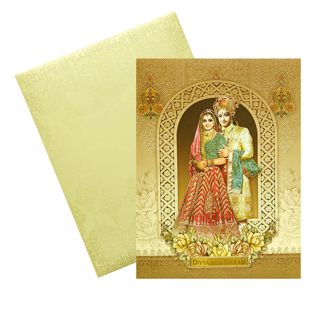 Cream Bride Groom Wedding Invitation Card-KNKJ1110