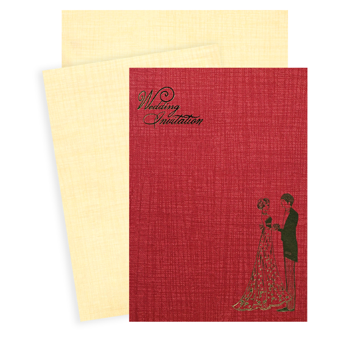 Red Gold Foiled Bride Groom Wedding Card-KNPP712R