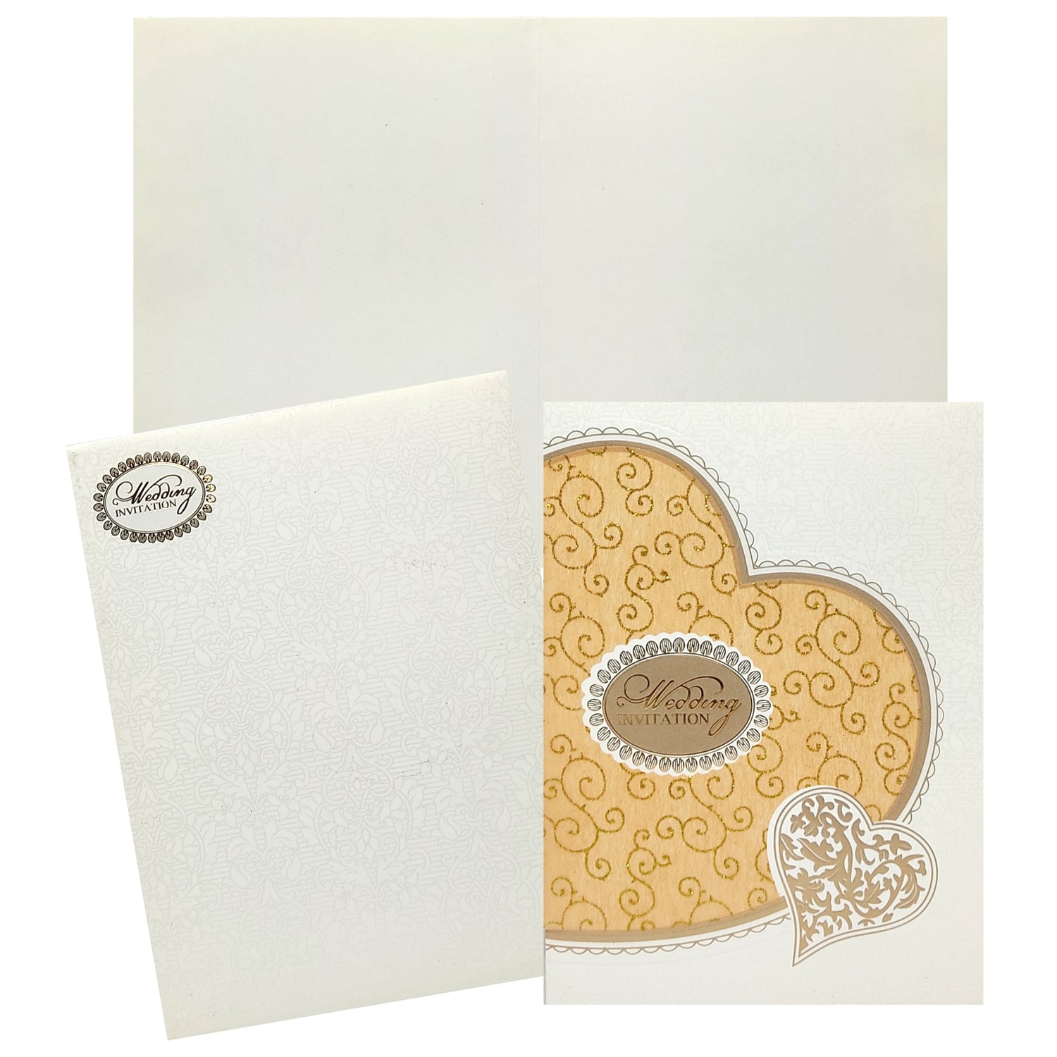 Gold Heart Premium Screen Wolly Wedding Invitation-KNK7049W
