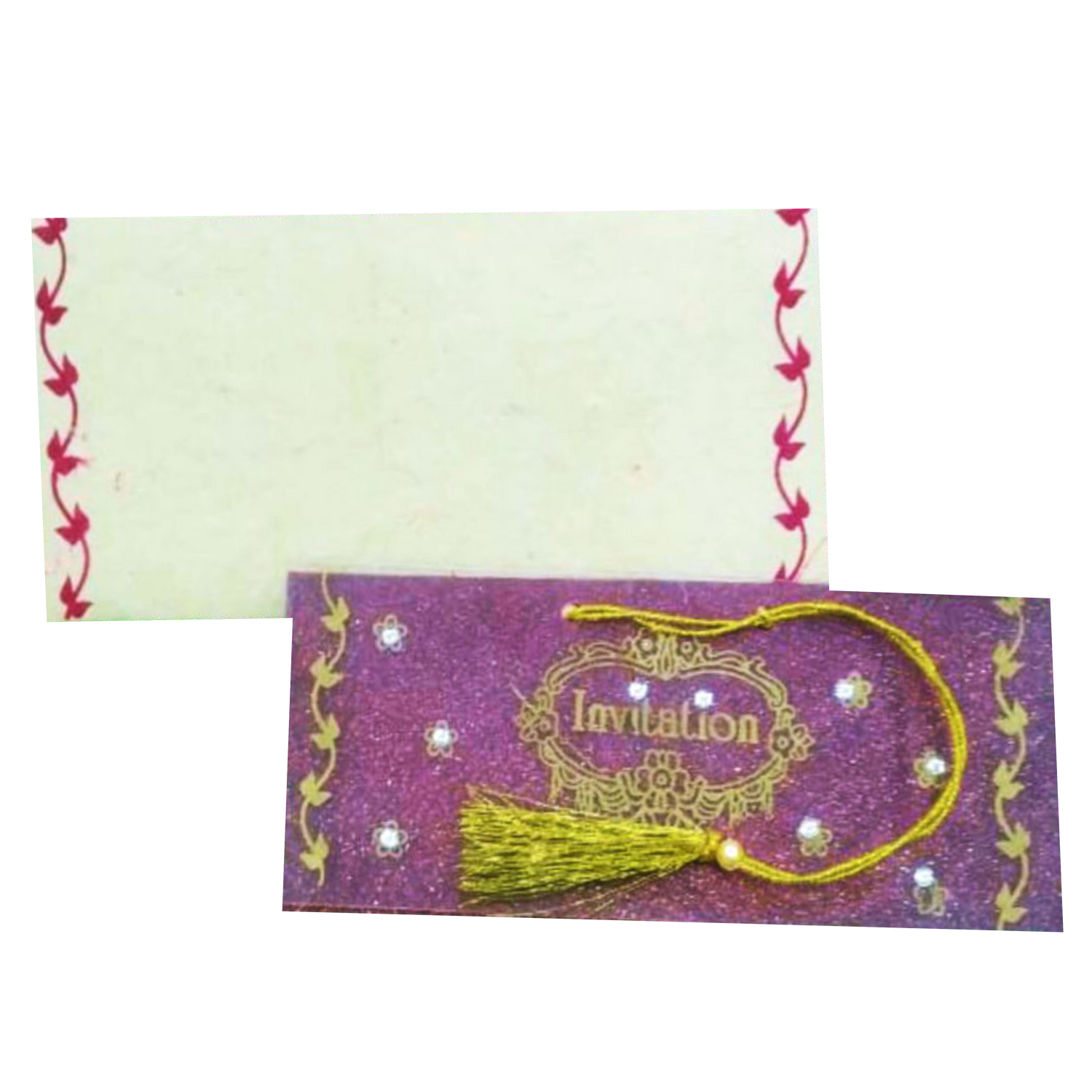 Selling White with red border  personal envelope with purple and gold invitation card online. Buying invitation cards made easy with King of Cards! &amp;