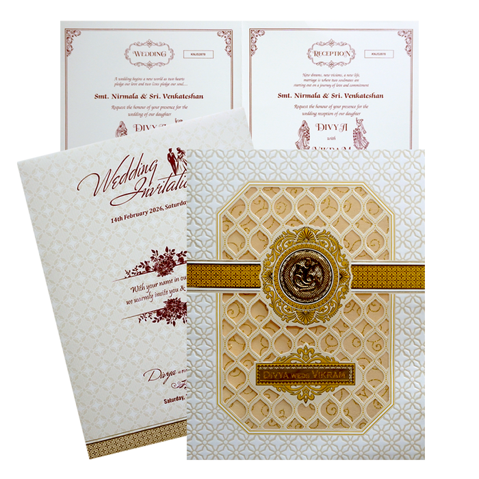 White Laser Cut Ganesha Invitation Card-King of Cards