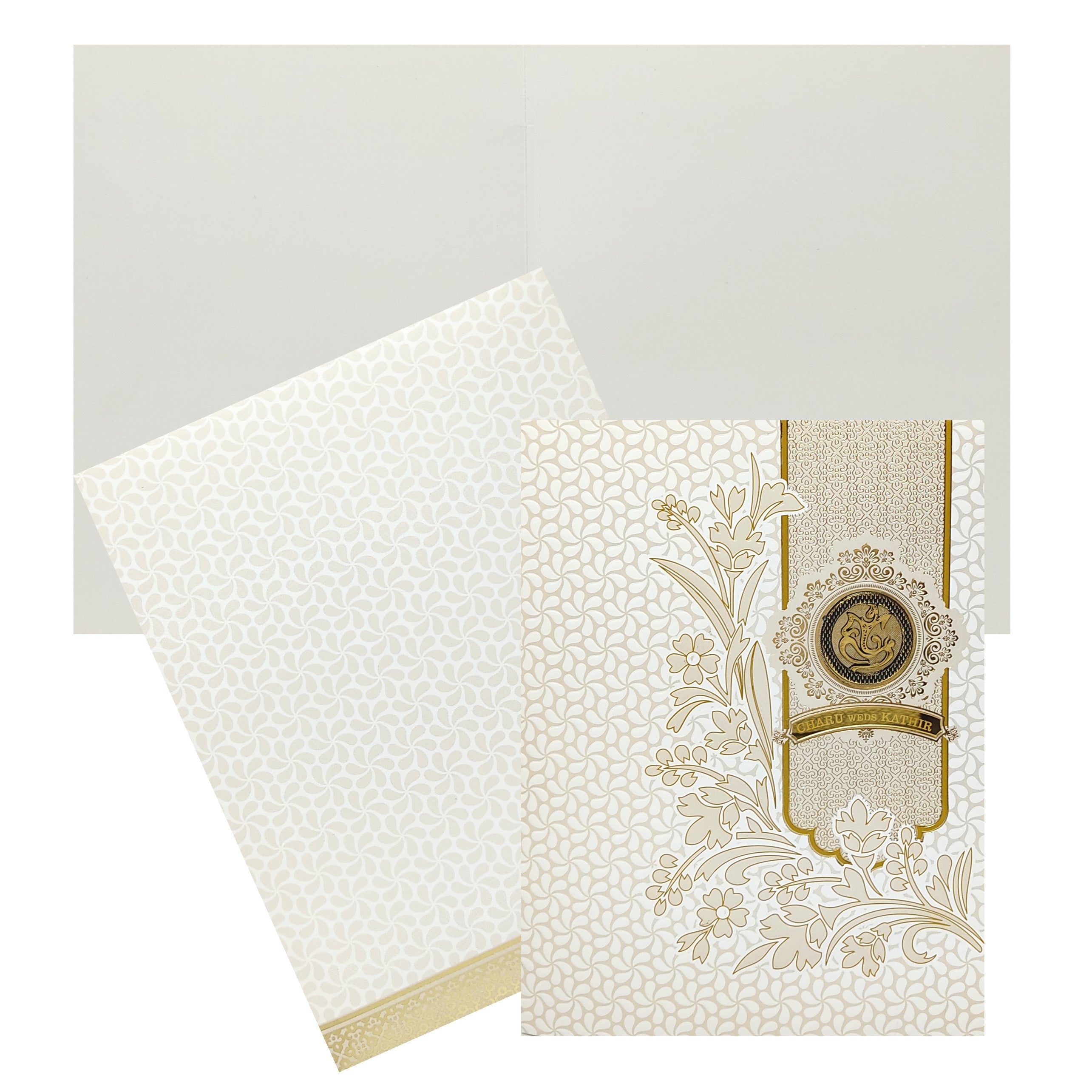 Elegant and attractive White floral print envelope with sticker and acrylic nameplate invitation card! Buy now! &amp;