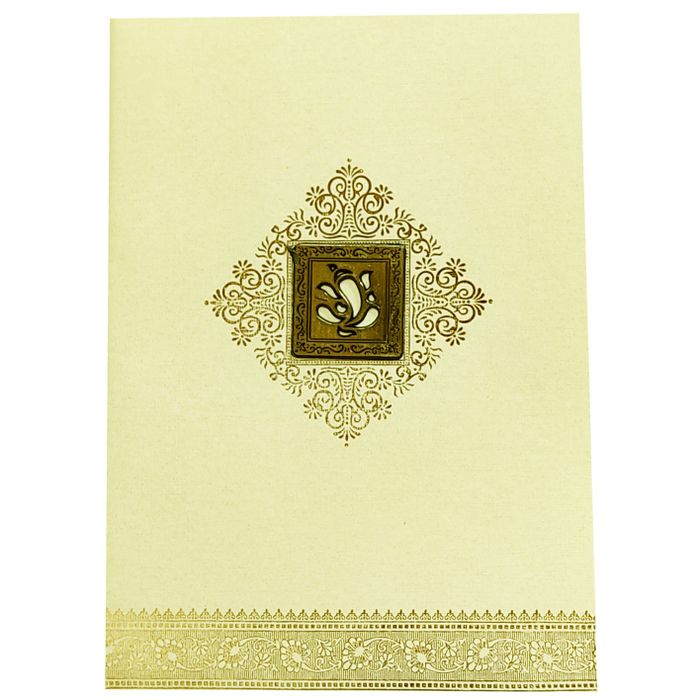 Cream Metallic Gallant Floral Design With Square Ganesha-KNCM15CG-King of Cards