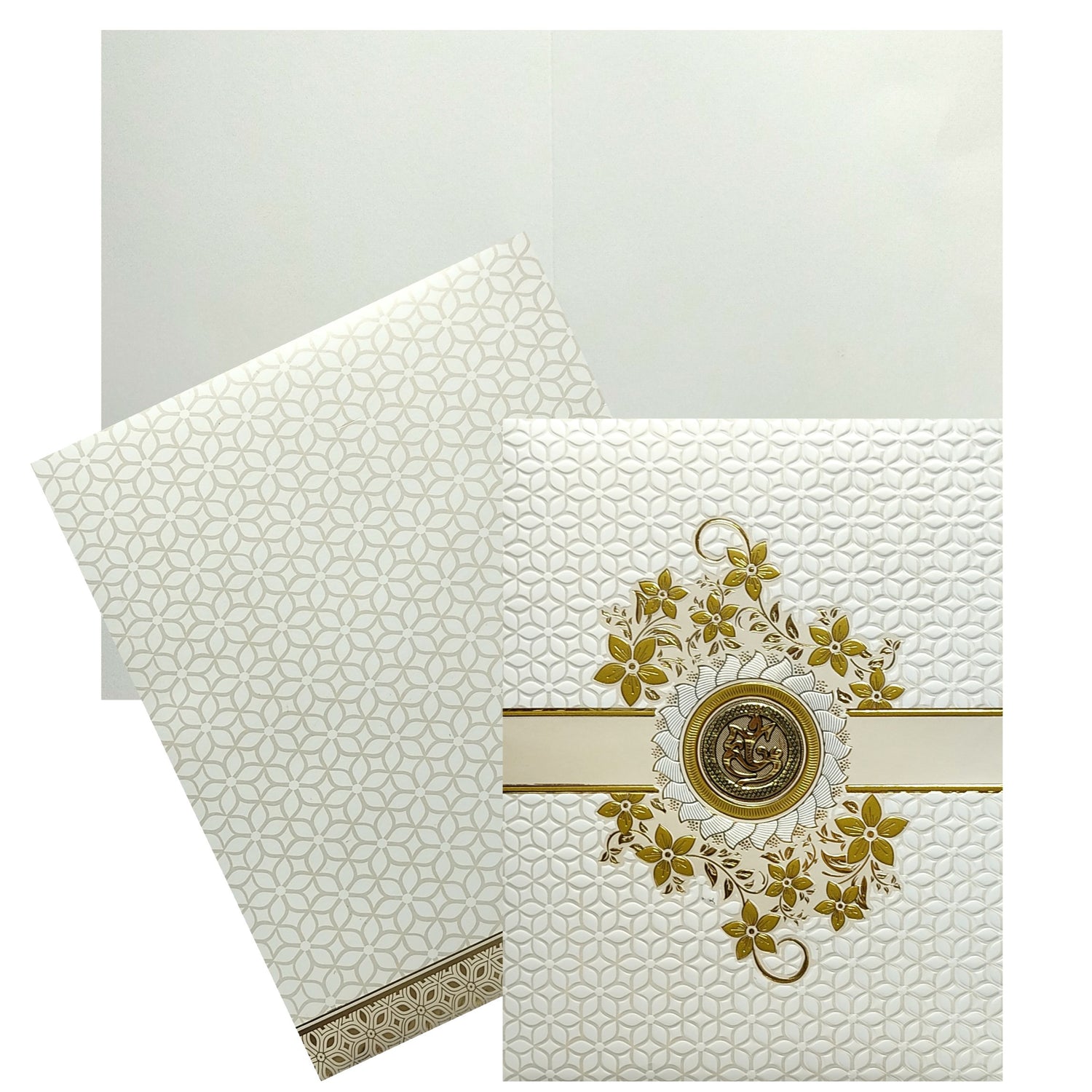 White Embossed Gold Floral Invitation Card-KNJS2066