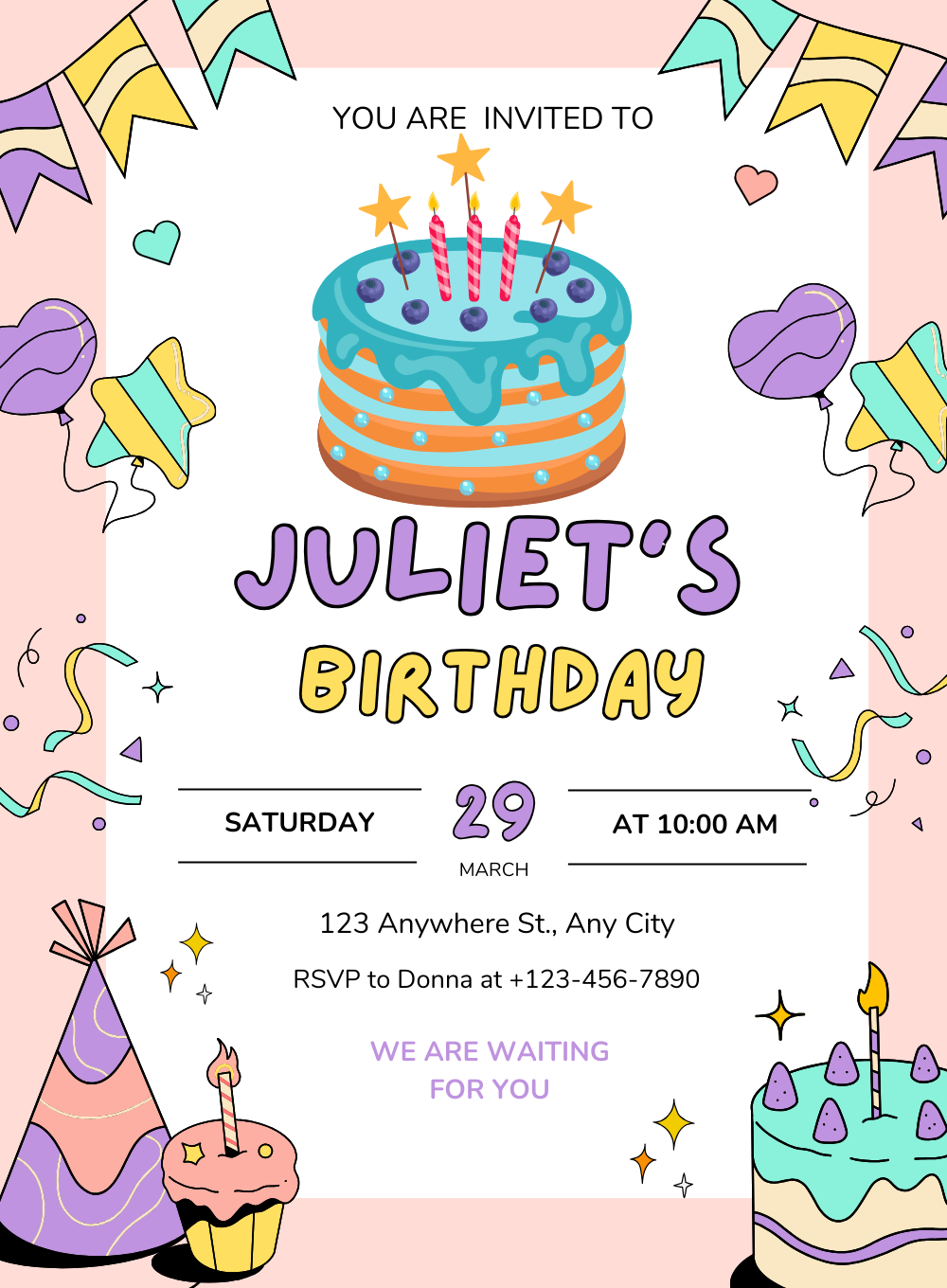 Purple and Yellow Birthday Party Invitation-EINK0061