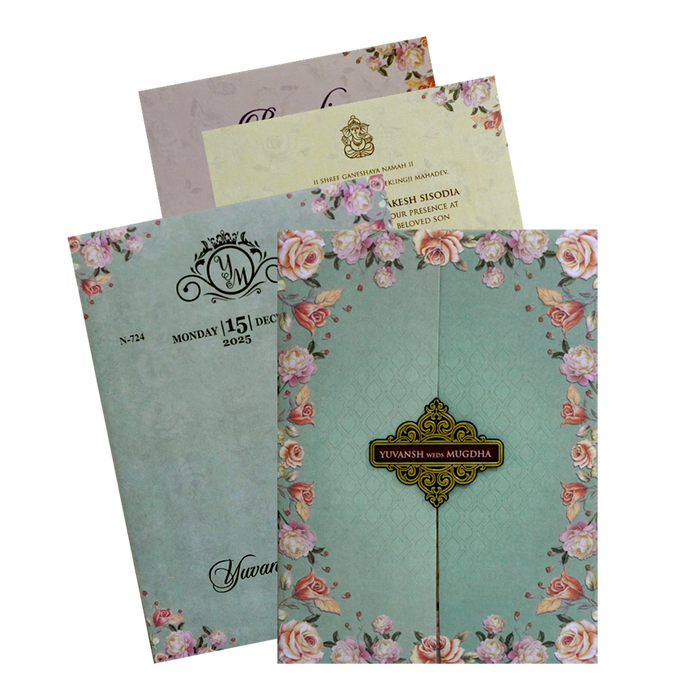 Glacial Green Floral Wedding Card-King of Cards