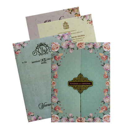 Glacial Green Floral Wedding Card-KVN07240