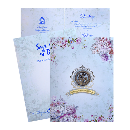 Sky Blue Classic Floral Design With Name Plate-KNKC4055-King of Cards